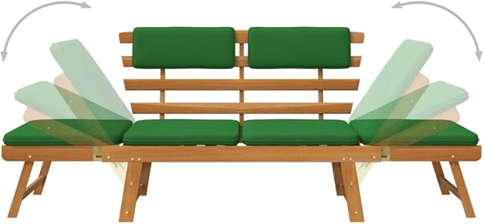 Patio Bench with Cushions,Park Wooden Bench,Garden Bench,Balcony Bench,Outdoor Furniture,Picnic Bench, for The Front Porch,Deck, Balcony or Backyard,2-in-1 74.8" Solid Acacia Wood