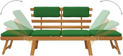 Patio Bench with Cushions,Park Wooden Bench,Garden Bench,Balcony Bench,Outdoor Furniture,Picnic Bench, for The Front Porch,Deck, Balcony or Backyard,2-in-1 74.8" Solid Acacia Wood