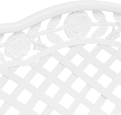 42.5 inch White Garden Bench, Cast Aluminum Outdoor Patio Seating, Floral Pattern Metal Bench for Porch, Backyard, Park, 2-Seater Park Bench
