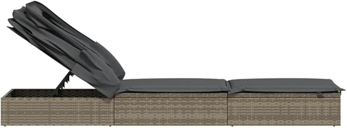 Sunbed Grey PE Rattan, Powder-Coated Steel 83.1 x 25.6 in Outdoor Sun Lounger Outdoor Chaise Lounge for Pools backyards - Photo 7