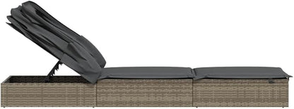 Grey PE Rattan Outdoor Chaise Lounge with Adjustable Canopy 83.1 x 25.6 in Powder-Coated Steel Frame Cushioned Sunbed for Garden Patio Poolside