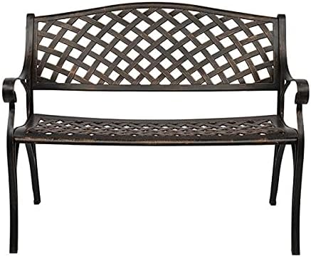 Garden Bench Outdoor Bench for Patio Metal Bench Park Bench with Armrests Sturdy Steel Frame Furniture Metal Bench for Yard Porch Clearance Work Entryway (Rose Gold-40.5 inches)
