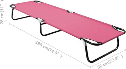 Pink Folding Sun Lounger 74.8" Long Powder-Coated Steel Patio Chaise for Beach Pool Garden Portable Outdoor Lounge Chair 264 lbs Max for Deck Balcony