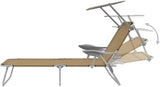 Folding Taupe Sunlounger 74.4" x 22.8" x 10.6" Powder-Coated Steel Frame with Adjustable Backrest & UV Canopy Outdoor - Photo 5