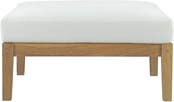Modway Bayport Teak Wood Outdoor Patio Ottoman in Natural White - Photo 5