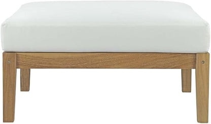 Modway Bayport Teak Wood Outdoor Patio Ottoman in Natural White