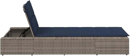 Adjustable Outdoor Chaise Lounge Chair Grey Poly Rattan 15.5x32.6x12.2in Folding Poolside Recliner with Removable Cushion for Patio Balcony Garden