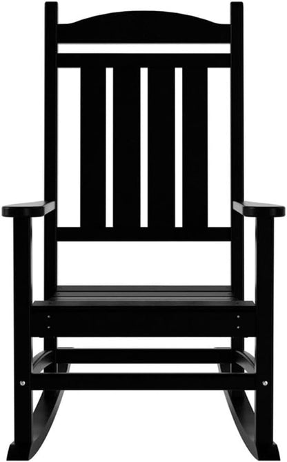 Costaelm Oversized Outdoor Rocking Chair, High Back Porch Rocker Chair, HDPE All Weather Resistant Outdoor Seating Furniture Wide Rocker Chair for Patio, Lawn, Garden, Black
