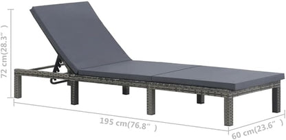 Outdoor Chaise Lounge,Reclining Chair with Adjustable Positions, Patio Lounge Chair, Sunbathing Chair,for Outdoor Pool, Sun Lounger with Cushion Poly Rattan Anthracite