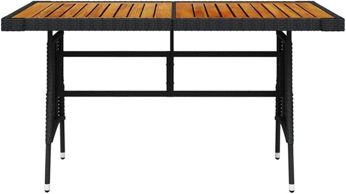 vidaXL Black Outdoor Patio Table, Garden Furniture Dining Table, Weather-Resistant Poly Rattan & Solid Acacia Wood, Lightweight and Durable, 51.2"x27.6"x28.3"
