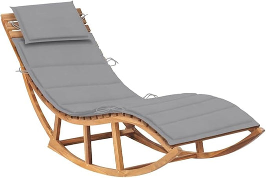 vidaXL Wooden Rocking Sun Lounger with Cushion - Durable Solid Teak Wood Outdoor Furniture for Garden, Patio, Balcony - Weather-Resistant, Comfortable Seating with Smooth Sanded Finish, Rockable D...