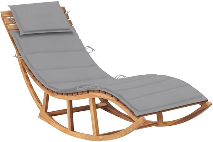 Teak Wood Sun Lounger with Cushion, Modern Rocking Design for Outdoor Patio and Garden, Premium Solid Teak Wood, Durable Weather-Resistant, Soft Polyester Cushion