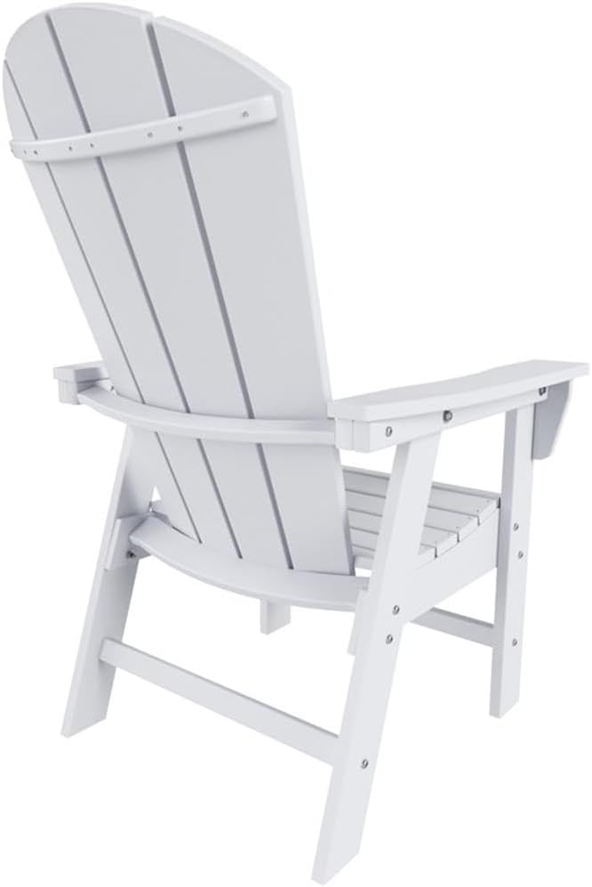 Costaelm Outdoor Adirondack Chair, HDPE Patio Balcony Chairs, Portside Seashell Nautical Curveback Adirondack Chair and Fire Pit Chairs, White