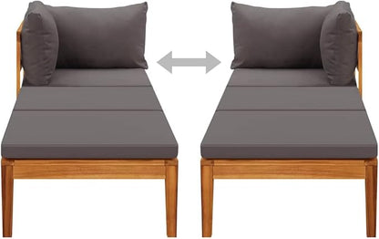 Solid Acacia Wood Patio Sun Lounger with Cushion, Durable Outdoor Sunbed for Garden, Adjustable Armrest, Weather-Resistant Furniture for Patio Decor