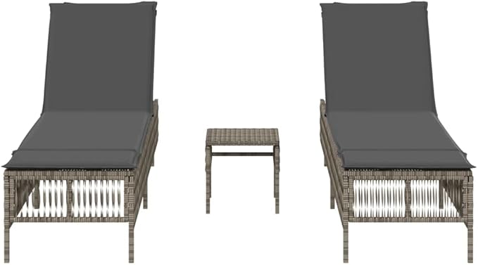 Sun Lounger Set of 3 Grey PE Rattan Standard with Adjustable Backrest and Removable Cushion Covers - Photo 3