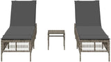 Sun Lounger Set of 3 Grey PE Rattan Standard with Adjustable Backrest and Removable Cushion Covers - Photo 3