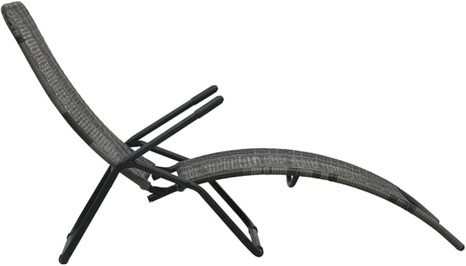Folding Sun Lounger Grey PE Rattan Outdoor Chaise Lounge Recliner 24"x55.5"x37.4" Lightweight Patio Poolside Chair for - Photo 3