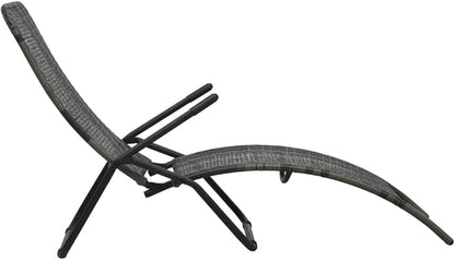 Folding PE Rattan Outdoor Chaise Lounge Chair 55.5" L Grey, Ergonomic Modern Sunlounger with Steel Frame, Portable Patio Recliner for Garden Poolside Balcony