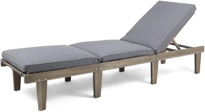 Acacia Wood Outdoor Chaise Lounge Chair with Cushion, Adjustable Recline Patio Lounger for Pool - Photo 3