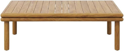 Brown Outdoor Patio Teak Wood Coffee Table, Solid Construction, Weather-Resistant Finish, Stylish Design for Garden, Deck, and Patio Use