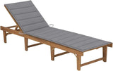 Folding Acacia Wood Outdoor Chaise Lounge Chair with Grey Cushion, 78.7 x 24 x 33.9 in, Adjustable Backrest - Photo 1