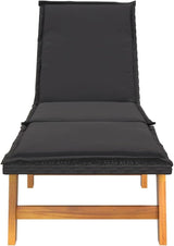 Sun Lounger Black and Brown PE Rattan, Solid Acacia Wood - Photo 6