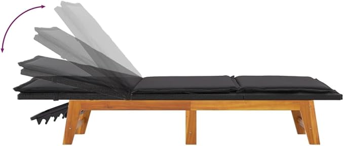 Sun Loungers with Cushions 2 pcs Poly Rattan and Solid Wood Acacia, Patio Loungers, Relaxation Chairs, Pool Loungers - Photo 8