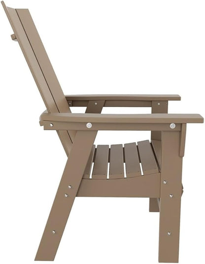 Costaelm Outdoor Adirondack Chair, HDPE Patio Balcony Chairs, Portside Seashell Nautical Curveback Adirondack Chair and Fire Pit Chairs, Weathered Wood