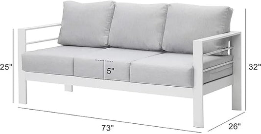 Kiss the Water Outdoor Couch Aluminum Patio Furniture Sofa, 3 Seat All-Weather Metal Patio Couch with 5" Thick and Soft Cushion and Wide Arm, Outdoor Sofa for Balcony, Porch