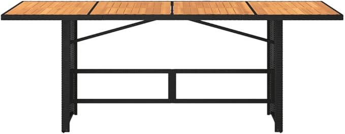 vidaXL Patio Table - Acacia Wood top/Black Poly Rattan/Garden/Durable Outdoor Furniture