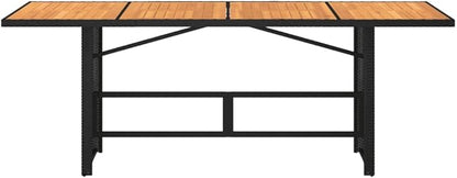 vidaXL Patio Table - Acacia Wood top/Black Poly Rattan/Garden/Durable Outdoor Furniture