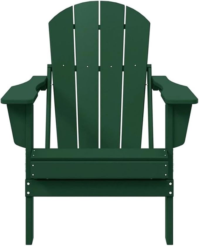 Costaelm Outdoor Folding Chair, Outdoor Seating Folding Firepit Chairs, All Weather Poly Adirondack Chair for Deck Backyard Garden Lawn Pool Patio, Dark Green