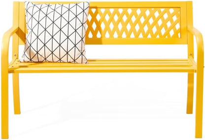 Patio Outdoor Park Loveseat Bench for Garden Porch Deck Made Cast Iron Anti-Rust Aluminum Metal, 2-3 Seater Aluminium Steel (Yellow Mesh)