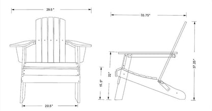 Pemberly Row All-Weather Resin Folding Adirondack Chair, 37" H x 29" W x 32" D, UV-Protected HDPE Plastic, Red Finish, Scratch Resistant, Outdoor Patio or Porch Seating
