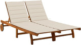 2-Person Patio Sun Lounger with Cushions Solid Wood Acacia Adjustable Backrest and Footrest for Outdoor Relaxation and - Photo 1