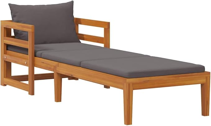 Solid Acacia Wood Sun Lounger with Adjustable Armrests and Weather-Resistant Cushions for Outdoor Relaxation and Sunbathing