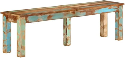 Solid Reclaimed Wood Outdoor Bench for Patio Garden Seating with Rustic Aesthetic and Durable Construction Comfortably Seats Three Adults