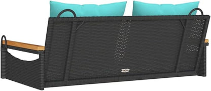 Garden Bench Deck Bench Swing Bench with Cushions Black 42.9"x24.4"x15.7" Poly Rattan