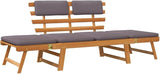 Outdoor Sun Bed with Brown Frame and Dark Grey Cushion, Solid Acacia Wood Daybed for Patio and Garden - Photo 2