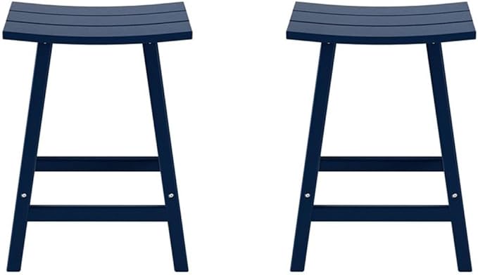 Costaelm All-Weather Bar Stools Set of 2, 24" Height Outdoor Bar Stools, Adirondack Poly Patio Bar Stool for Patio, Deck, Kitchen Counter and Garden, Navy Blue