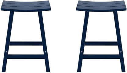 Costaelm All-Weather Bar Stools Set of 2, 24" Height Outdoor Bar Stools, Adirondack Poly Patio Bar Stool for Patio, Deck, Kitchen Counter and Garden, Navy Blue