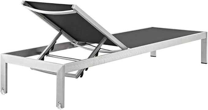 Modway Shore Outdoor Patio Chaise Aluminum Chair (Set of 2), Silver/Black, 2 Mesh Chaise