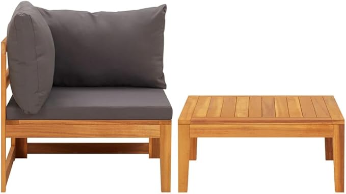 2 Piece Patio Lounge Set with Dark Gray Cushions Acacia Wood Outdoor Chairs Furniture Outdoor Patio Furniture Set - Photo 2