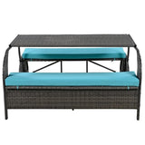 2 in 1 Convertible Picnic Upholstered Bench Table,57.1" Outdoor Loveseat,Portable Picnic Table Couch,Convertible to 4 Seats1 Table,for Garden,Lawn,Backyard,Porch,Patio