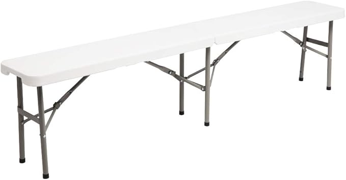6ft Portable Plastic Folding Bench,Outdoor Foldable Courtyard Benchs,Patio Furniture Bench Chair,Outside & Indoor Dining Benchs,with Metal Legs,for Porch Backyard Garden Poolside Balcony (White)