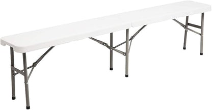 6ft Portable Plastic Folding Bench,Outdoor Foldable Courtyard Benchs,Patio Furniture Bench Chair,Outside & Indoor Dining Benchs,with Metal Legs,for Porch Backyard Garden Poolside Balcony (White)