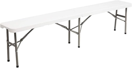6ft Portable Plastic Folding Bench,Outdoor Foldable Courtyard Benchs,Patio Furniture Bench Chair,Outside & Indoor Dining Benchs,with Metal Legs,for Porch Backyard Garden Poolside Balcony (White)