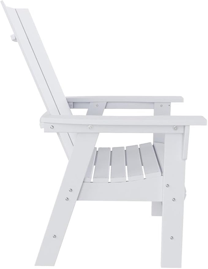 Costaelm Outdoor Adirondack Chair, HDPE Patio Balcony Chairs, Portside Seashell Nautical Curveback Adirondack Chair and Fire Pit Chairs, White