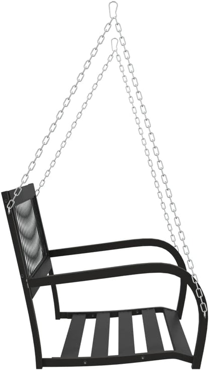 Outdoor Garden Swing Bench for 2 People, 49.2 Inch Heavy Duty Metal Steel Porch Swing Seat, Weather Resistant Patio Hanging Bench, Black