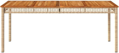 Large Rectangular Garden Table, Outdoor PE Rattan Dining Table for 6, Weather-Resistant Patio Furniture for Backyard, Balcony and Terrace, Beige